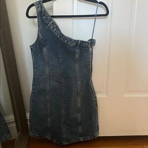 Zara One Shoulder Denim Dress